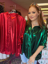 Load image into Gallery viewer, Green metallic oversized top
