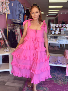 Pink ruffle maxi dress