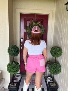 Pink color block shorts